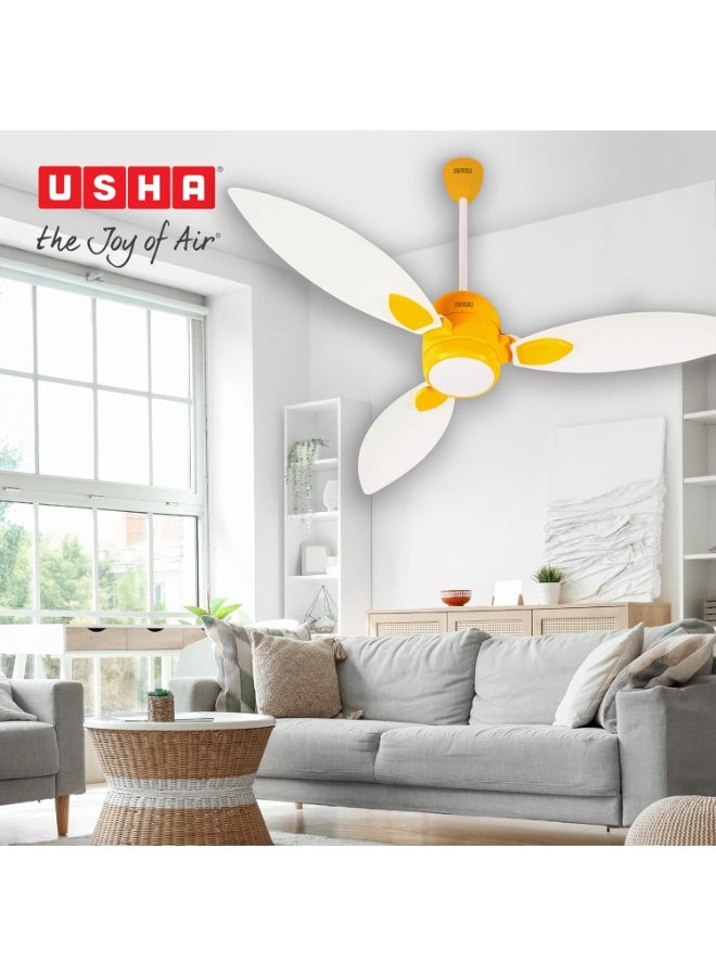 أوشا USHA New Bloom Series Sunspire Glow (Inspired by Sunflower) BLDC Ceiling Fan with Underlight with 3 Modes | RF Remote | Whisper-Quiet | Dust-Resistant (White & Saffron Yellow) - Image 5